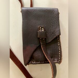 Vintage Rustic Artisan Full Grain Natural Leather Mini Contrast Stitch